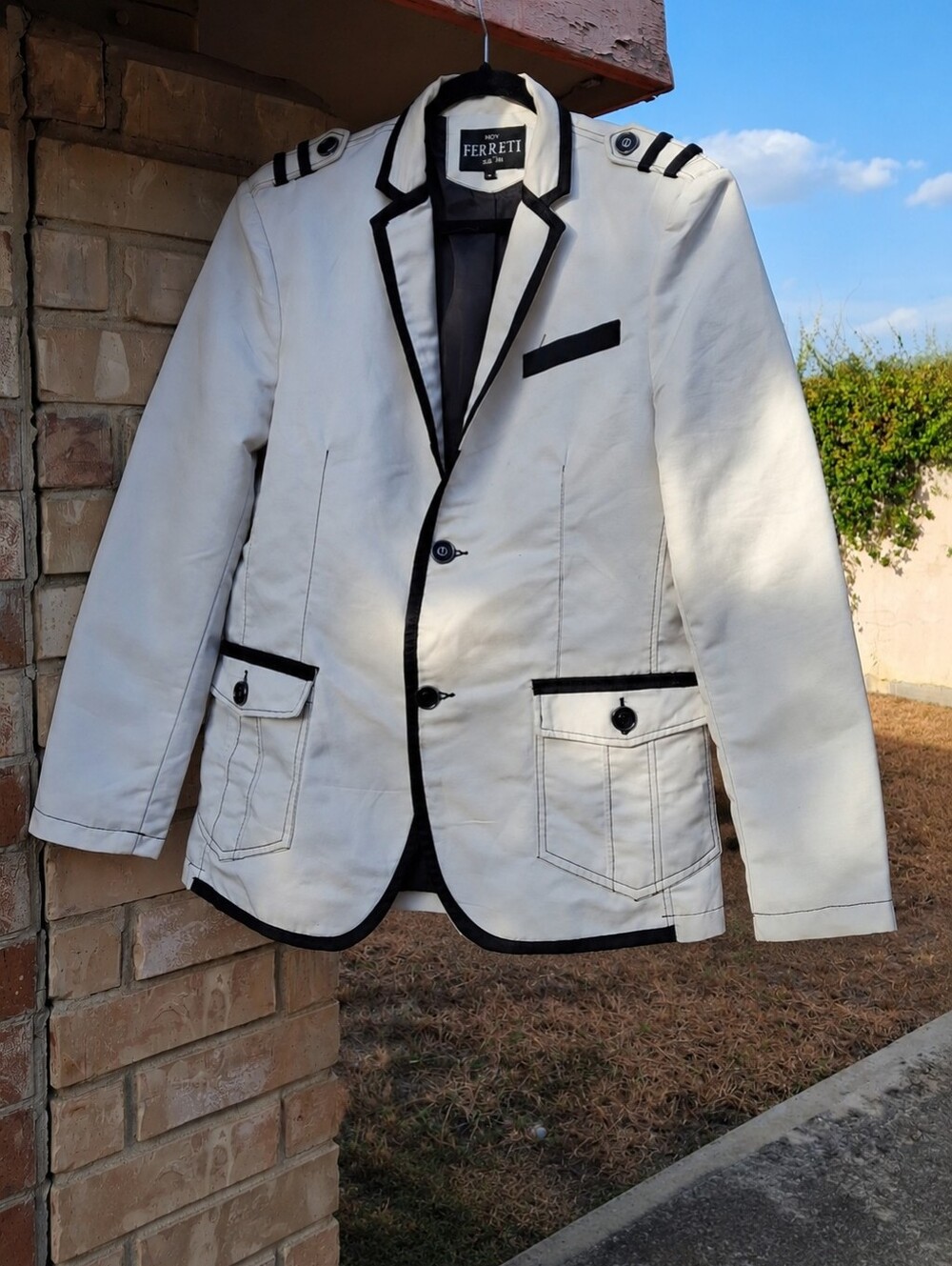 Moy Ferreti White & Black Military Nautical Contrast-Trim Blazer Men Size Large - Picture 5 of 16